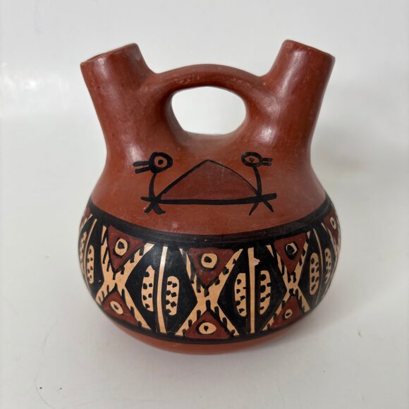 Vintage Red Clay Wedding Vase Signed El Molle Chile 5” Tall South America - Picture 10 of 10
